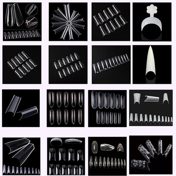 500pcs/bag Fake Nail Extension Full Half Cover Sculpted Clear/Nature/White Stiletto Coffin Flat Long False Nail Tips 10 Sizes