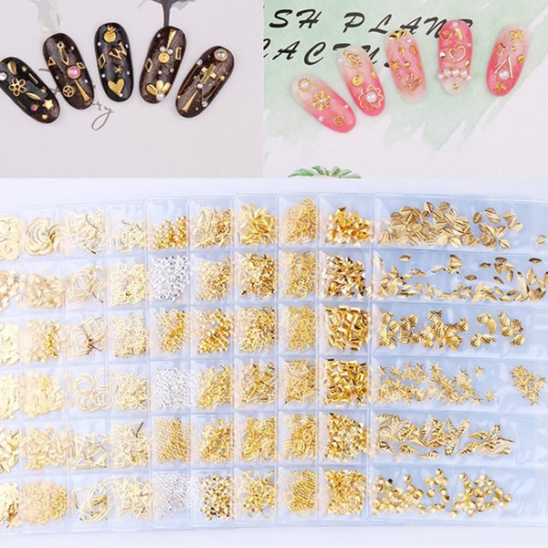 Star Month Hollow Gold and Silver Nail Art Metal Shell 3D Nail Decoration Studs Rhinestones Nail Art Design Charms Stone 1 Bag