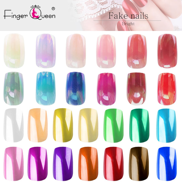 Metal fake nails 24pcs/bag 14 colors mirror reflective uv nail tips Square short long shape artificial nails