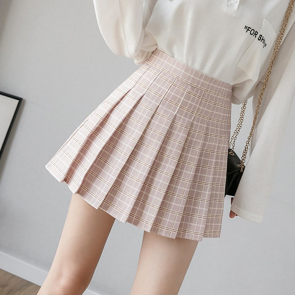 2020 New Korean Style Harajuku Women Fashion Mini Pleated Skirts Casual Loose Plaid Skirt  A-Line Skirt High Waist kawaii skirt